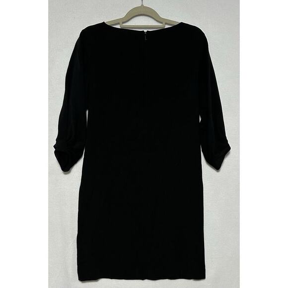 LAFAYETTE 148 NWT Wynona Black Crepe Ruched Sleeve Pockets Midi Shift Dress XS - Picture 6 of 8